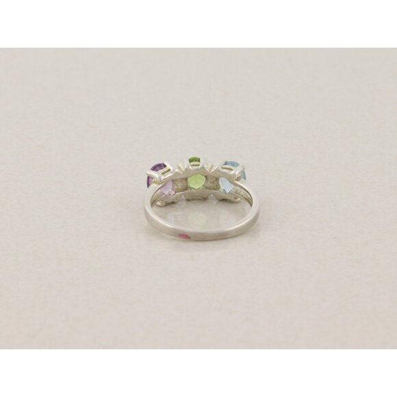 Sterling Silver Natural Amethyst, Peridot, Blue Topaz Ring Band Size 8 - Picture 7 of 8